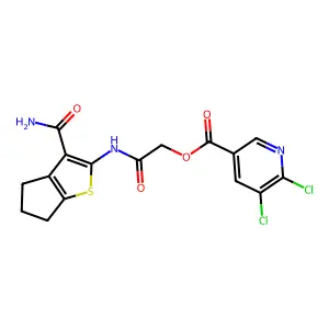 ({3-carbamoyl-4H,5H,6H-cyclopenta[b]thiophen-2-yl}carbamoyl)methyl 5,6-dichloropyridine-3-carboxylate structure
