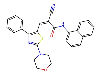 (Z)-2-cyano-3-(2-morpholin-4-yl-4-phenyl-1,3-thiazol-5-yl)-N-naphthalen-1-ylprop-2-enamide structure