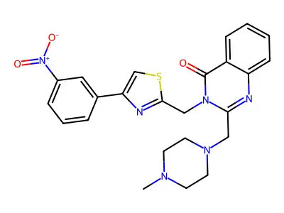 2-[(4-methylpiperazin-1-yl)methyl]-3-[[4-(3-nitrophenyl)-1,3-thiazol-2-yl]methyl]quinazolin-4-one structure
