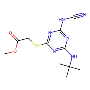 methyl 2-[[4-(tert-butylamino)-6-(cyanoamino)-1,3,5-triazin-2-yl]sulfanyl]acetate structure