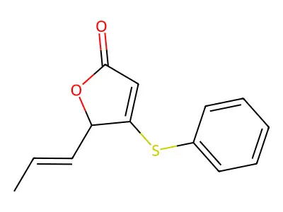 3-phenylsulfanyl-2-prop-1-enyl-2H-furan-5-one structure