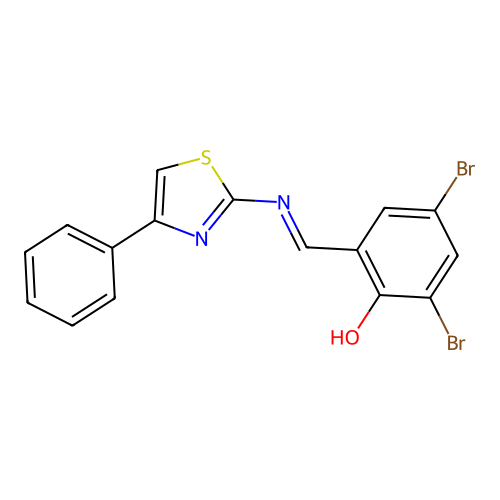 Phenol,2,4-dibromo-6-[[(4-phenyl-2-thiazolyl)imino]methyl]- structure