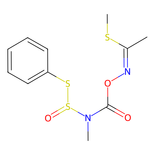 Methyl N-(((methyl((phenylthio)sulfinyl)amino)carbonyl)oxy)ethanimidothioate structure