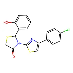 3-[4-(4-chlorophenyl)-1,3-thiazol-2-yl]-2-(2-hydroxyphenyl)-1,3-thiazolidin-4-one structure