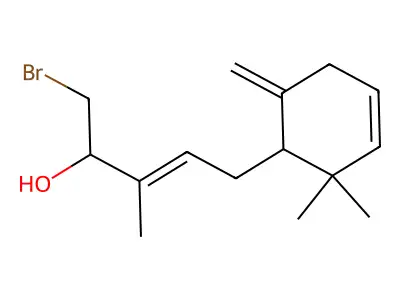 1-Bromo-5-(2,2-dimethyl-6-methylidenecyclohex-3-en-1-yl)-3-methylpent-3-en-2-ol structure