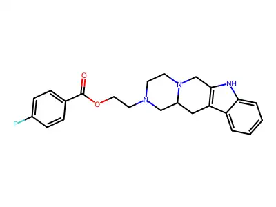 Benzoic acid, 4-fluoro-2-(3,4,6,7,12,12a-hexahydropyrazino(1',2':1,6)pyrido(3,4-b)indol-2(1H)-yl)-, ethyl ester structure