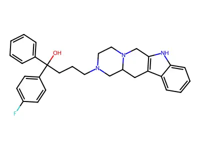 Pyrazino(1',2':1,6)pyrido(3,4-b)indole-2(1H)-butanol, 3,4,6,7,12,12a-hexahydro-alpha-(4-fluorophenyl)-alpha-phenyl- structure
