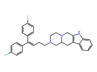 Pyrazino(1',2':1,6)pyrido(3,4-b)indole, 1,2,3,4,6,7,12,12a-octahydro-2-(4,4-bis(4-fluorophenyl)-3-butenyl)- structure