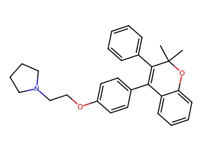 1-[2-[4-(2,2-dimethyl-3-phenyl-chromen-4-yl)phenoxy]ethyl]pyrrolidine structure