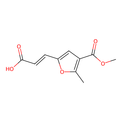 (2E)-3-(4-(methoxycarbonyl)-5-methylfuran-2-yl)prop-2-enoic acid structure