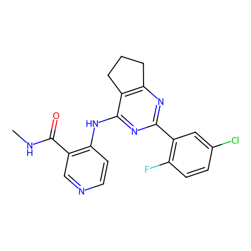 4-((2-(5-Chloro-2-fluorophenyl)-6,7-dihydro-5H-cyclopenta[d]pyrimidin-4-yl)amino)-N-methylnicotinamide structure