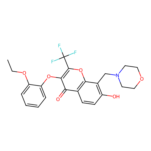 3-(2-ethoxyphenoxy)-7-hydroxy-8-(morpholinomethyl)-2-(trifluoromethyl)-4H-chromen-4-one structure