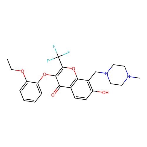 3-(2-ethoxyphenoxy)-7-hydroxy-8-((4-methylpiperazin-1-yl)methyl)-2-(trifluoromethyl)-4H-chromen-4-one structure