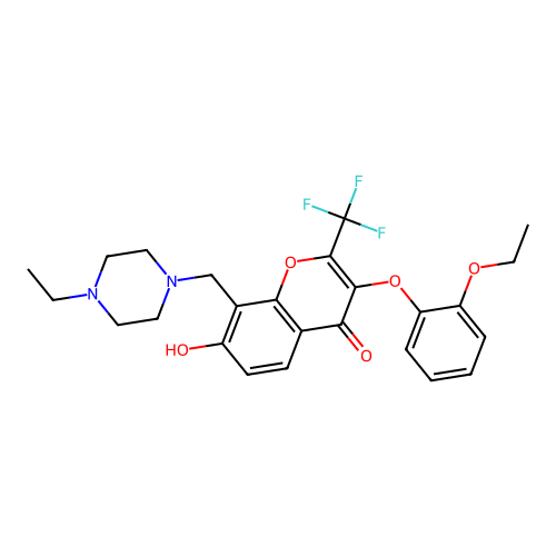 3-(2-ethoxyphenoxy)-8-((4-ethylpiperazin-1-yl)methyl)-7-hydroxy-2-(trifluoromethyl)-4H-chromen-4-one structure