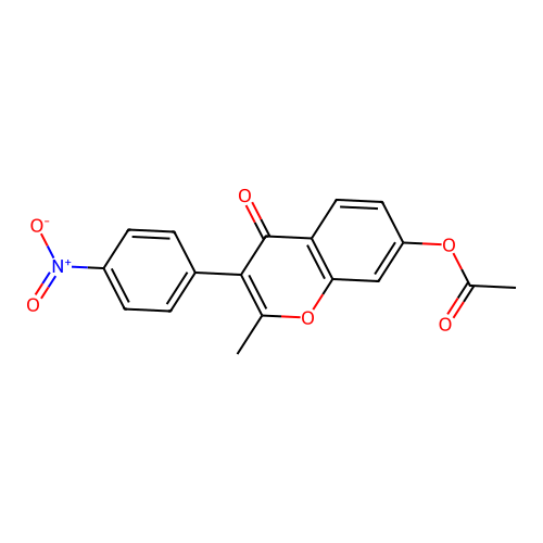 2-methyl-3-(4-nitrophenyl)-4-oxo-4H-chromen-7-yl acetate structure