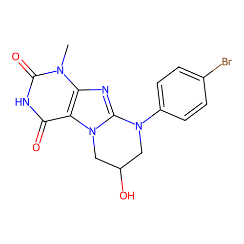 9-(4-bromophenyl)-7-hydroxy-1-methyl-6,7,8,9-tetrahydropyrimido[2,1-f]purine-2,4(1H,3H)-dione structure