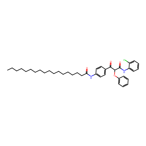 N-{4-[3-(2-chloroanilino)-3-oxo-2-phenoxypropanoyl]phenyl}octadecanamide structure