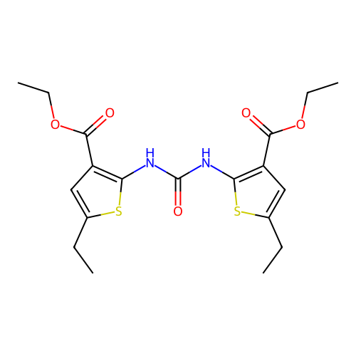 diethyl 2,2'-(carbonylbis(azanediyl))bis(5-ethylthiophene-3-carboxylate) structure
