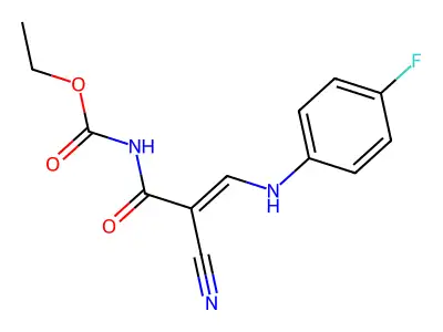 ethyl N-[2-cyano-3-(4-fluoroanilino)prop-2-enoyl]carbamate structure