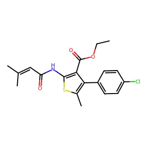 ethyl 4-(4-chlorophenyl)-5-methyl-2-(3-methylbut-2-enamido)thiophene-3-carboxylate structure