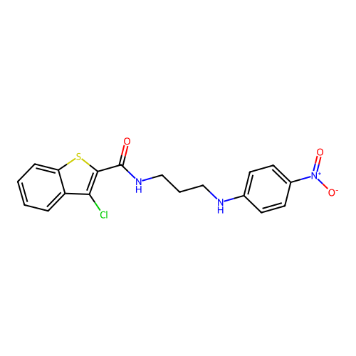 3-chloro-N-{3-[(4-nitrophenyl)amino]propyl}-1-benzothiophene-2-carboxamide structure