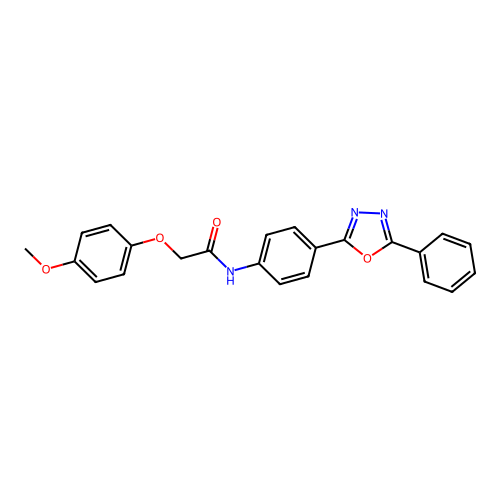 2-(4-methoxyphenoxy)-N-[4-(5-phenyl-1,3,4-oxadiazol-2-yl)phenyl]acetamide structure