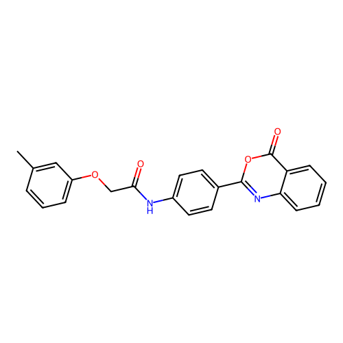 2-(3-methylphenoxy)-N-[4-(4-oxo-4H-3,1-benzoxazin-2-yl)phenyl]acetamide structure