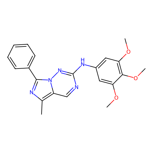 5-methyl-7-phenyl-N-(3,4,5-trimethoxyphenyl)imidazo[5,1-f][1,2,4]triazin-2-amine structure
