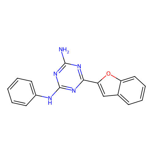 (4Z)-6-(1-benzofuran-2-yl)-4-(phenylimino)-4,5-dihydro-1,3,5-triazin-2-amine structure