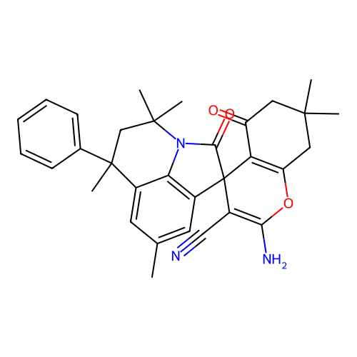 2-amino-4',4',6',7,7,8'-hexamethyl-2',5-dioxo-6'-phenyl-5,5',6,6',7,8-hexahydro-4'H-spiro[chromene-4,1'-pyrrolo[3,2,1-ij]quinoline]-3-carbonitrile structure