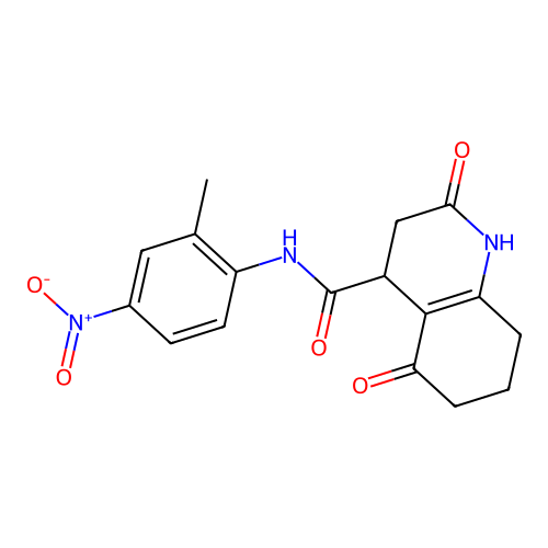 2-hydroxy-N-(2-methyl-4-nitrophenyl)-5-oxo-3,4,5,6,7,8-hexahydroquinoline-4-carboxamide structure