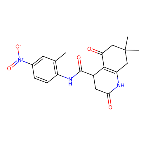 7,7-dimethyl-N-(2-methyl-4-nitrophenyl)-2,5-dioxo-1,2,3,4,5,6,7,8-octahydroquinoline-4-carboxamide structure