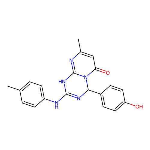 4-(4-hydroxyphenyl)-8-methyl-2-(p-tolylamino)-1H-pyrimido[1,2-a][1,3,5]triazin-6(4H)-one structure