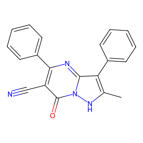 2-methyl-7-oxo-3,5-diphenyl-1H-pyrazolo[1,5-a]pyrimidine-6-carbonitrile structure