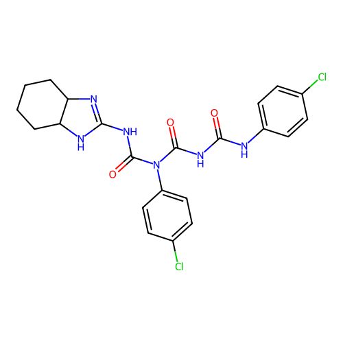 1-(3a,4,5,6,7,7a-hexahydro-1H-benzimidazol-2-ylcarbamoyl)-1-(4-chlorophenyl)-3-[(4-chlorophenyl)carbamoyl]urea structure