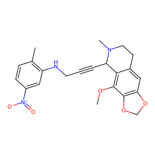 N-(3-(4-methoxy-6-methyl-5,6,7,8-tetrahydro-[1,3]dioxolo[4,5-g]isoquinolin-5-yl)prop-2-yn-1-yl)-2-methyl-5-nitroaniline structure