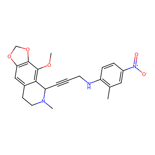 N-(3-(4-methoxy-6-methyl-5,6,7,8-tetrahydro-[1,3]dioxolo[4,5-g]isoquinolin-5-yl)prop-2-yn-1-yl)-2-methyl-4-nitroaniline structure