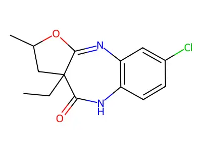 2,3,3a,5-Tetrahydro-8-chloro-3a-ethyl-2-methyl-4H-furo(2,3-b)(1,5)benzodiazepin-4-one structure