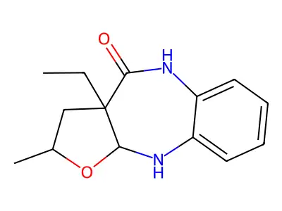2,3,3a,5,10,10a-Hexahydro-3a-ethyl-2-methyl-4H-furo(2,3-b)(1,5)benzodiazepin-4-one structure