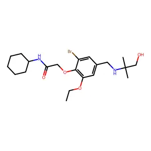 2-(2-bromo-6-ethoxy-4-{[(1-hydroxy-2-methylpropan-2-yl)amino]methyl}phenoxy)-N-cyclohexylacetamide structure
