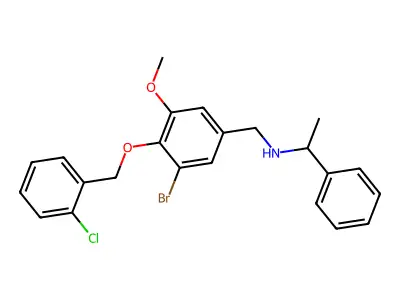 N-{3-bromo-4-[(2-chlorobenzyl)oxy]-5-methoxybenzyl}-1-phenylethanamine structure