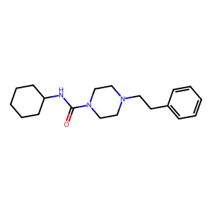 N-cyclohexyl-4-(2-phenylethyl)piperazine-1-carboxamide structure