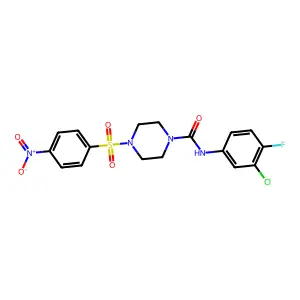 N-(3-chloro-4-fluorophenyl)-4-(4-nitrophenyl)sulfonylpiperazine-1-carboxamide structure
