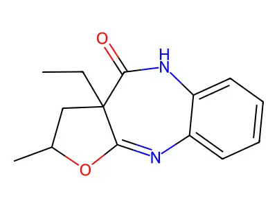 4H-Furo(2,3-b)(1,5)benzodiazepin-4-one, 2,3,3a,5-tetrahydro-3a-ethyl-2-methyl- structure
