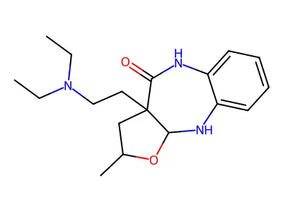 4H-Furo(2,3-b)(1,5)benzodiazepin-4-one, 2,3,3a,5,10,10a-hexahydro-3a-(2-(diethylamino)ethyl)-2-methyl- structure