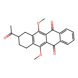 8-Acetyl-6,11-dimethoxy-7,8,9,10-tetrahydrotetracene-5,12-dione structure