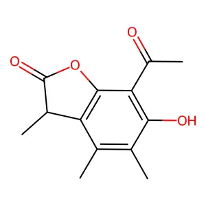 7-acetyl-6-hydroxy-3,4,5-trimethyl-3H-1-benzofuran-2-one structure