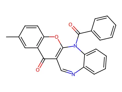 (1)Benzopyrano(2,3-b)(1,5)benzodiazepin-13(6H)-one, 6-benzoyl-2-methyl- structure