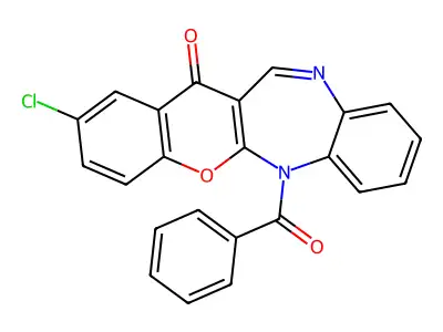 (1)Benzopyrano(2,3-b)(1,5)benzodiazepin-13(6H)-one, 6-benzoyl-2-chloro- structure