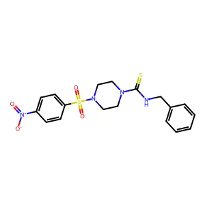 N-benzyl-4-(4-nitrophenyl)sulfonylpiperazine-1-carbothioamide structure
